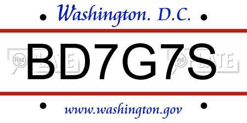 BD7G7S District Of Columbia License Plate