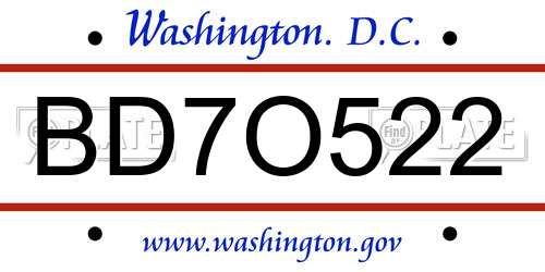 BD7O522 District Of Columbia License Plate