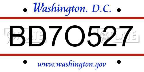 BD7O527 District Of Columbia License Plate
