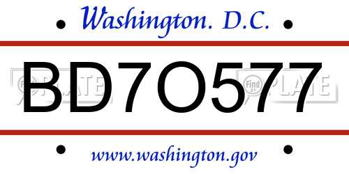BD7O577 District Of Columbia License Plate