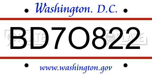 BD7O822 District Of Columbia License Plate