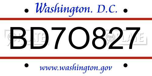 BD7O827 District Of Columbia License Plate