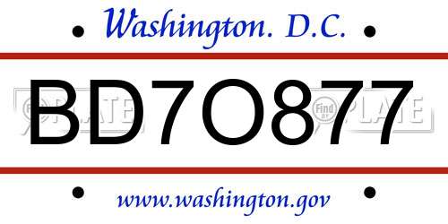 BD7O877 District Of Columbia License Plate