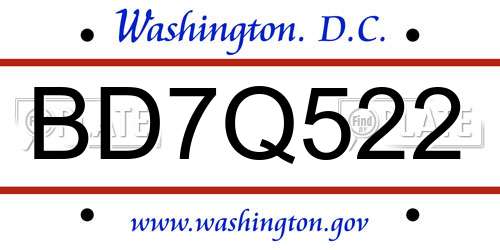 BD7Q522 District Of Columbia License Plate