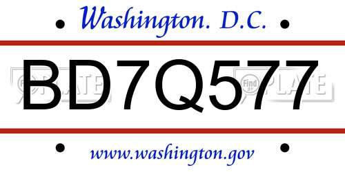 BD7Q577 District Of Columbia License Plate