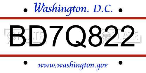 BD7Q822 District Of Columbia License Plate