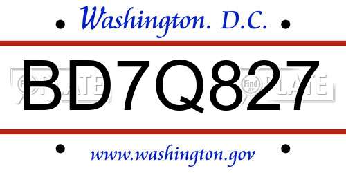 BD7Q827 District Of Columbia License Plate
