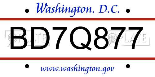 BD7Q877 District Of Columbia License Plate
