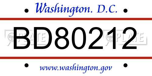BD80212 District Of Columbia License Plate