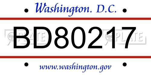 BD80217 District Of Columbia License Plate