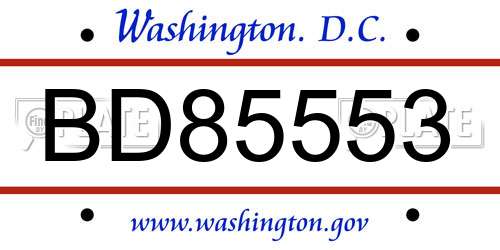 BD85553 District Of Columbia License Plate