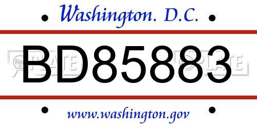 BD85883 District Of Columbia License Plate