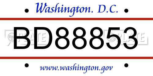 BD88853 District Of Columbia License Plate