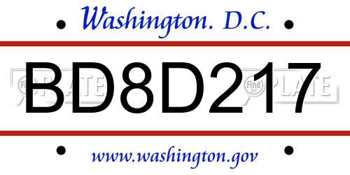 BD8D217 District Of Columbia License Plate