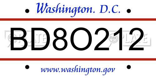 BD8O212 District Of Columbia License Plate