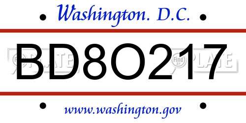 BD8O217 District Of Columbia License Plate