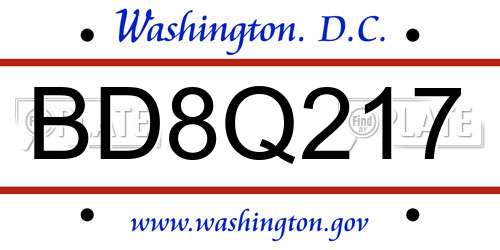 BD8Q217 District Of Columbia License Plate