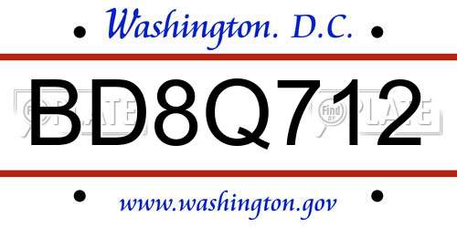 BD8Q712 District Of Columbia License Plate