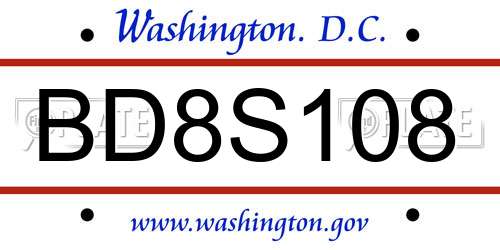 BD8S108 District Of Columbia License Plate