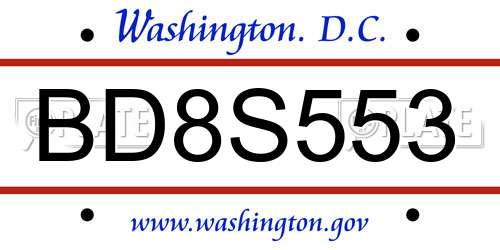 BD8S553 District Of Columbia License Plate