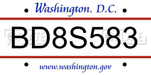 BD8S583 District Of Columbia License Plate