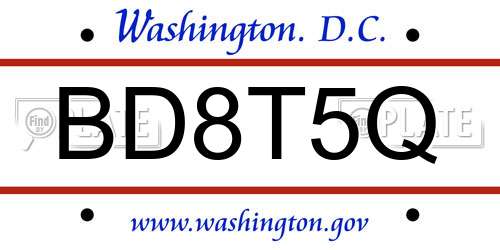 BD8T5Q District Of Columbia License Plate