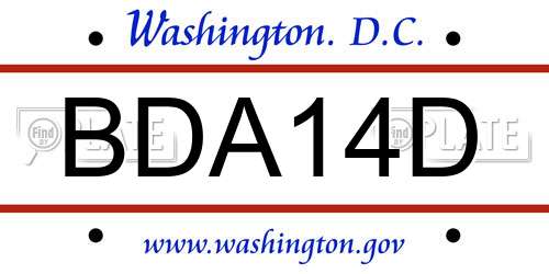 BDA14D District Of Columbia License Plate