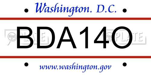 BDA14O District Of Columbia License Plate