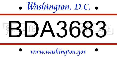BDA3683 District Of Columbia License Plate