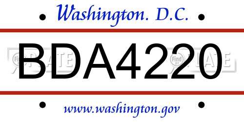 BDA4220 District Of Columbia License Plate
