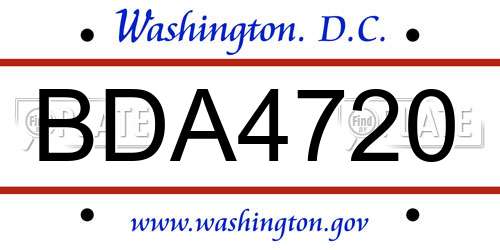 BDA4720 District Of Columbia License Plate