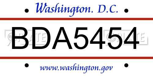 BDA5454 District Of Columbia License Plate