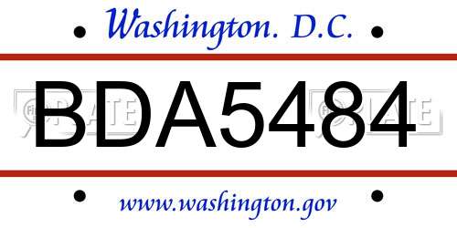 BDA5484 District Of Columbia License Plate