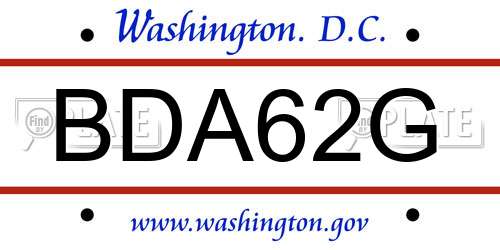 BDA62G District Of Columbia License Plate