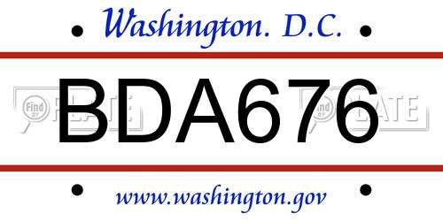 BDA676 District Of Columbia License Plate