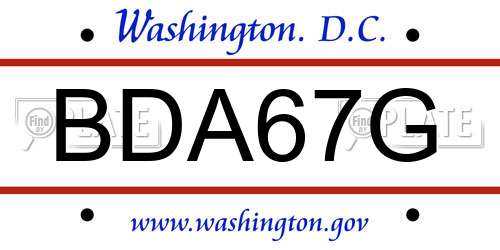 BDA67G District Of Columbia License Plate
