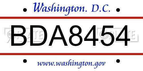BDA8454 District Of Columbia License Plate