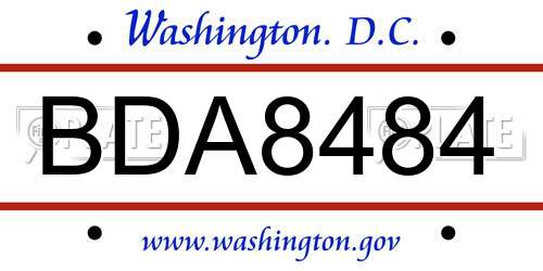 BDA8484 District Of Columbia License Plate