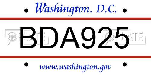 BDA925 District Of Columbia License Plate