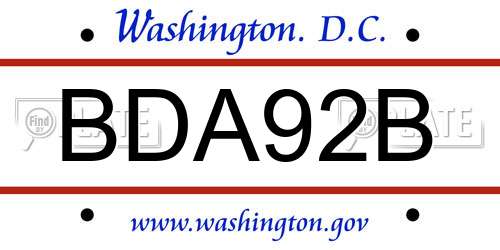 BDA92B District Of Columbia License Plate