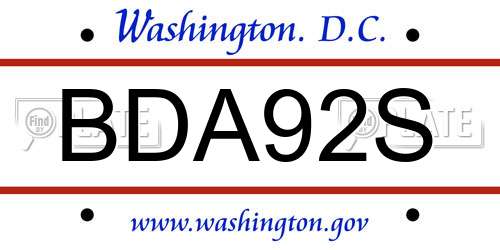 BDA92S District Of Columbia License Plate