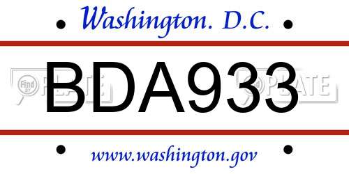 BDA933 District Of Columbia License Plate