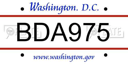 BDA975 District Of Columbia License Plate