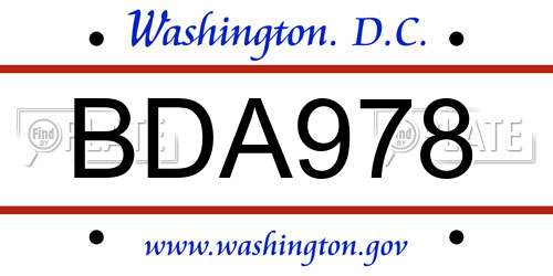 BDA978 District Of Columbia License Plate