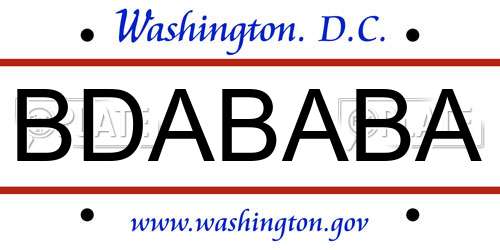 BDABABA District Of Columbia License Plate