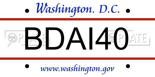 BDAI40 District Of Columbia License Plate