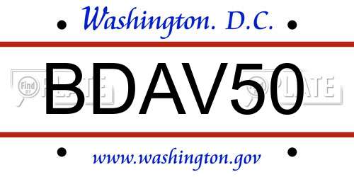 BDAV50 District Of Columbia License Plate