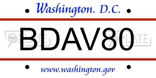 BDAV80 District Of Columbia License Plate