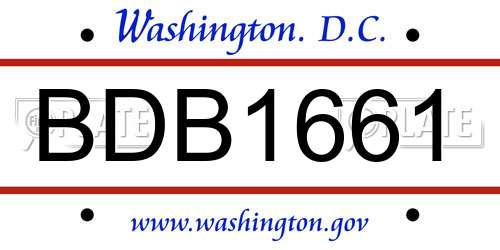 BDB1661 District Of Columbia License Plate