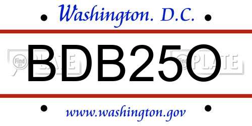 BDB25O District Of Columbia License Plate